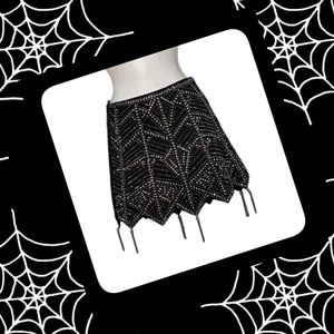 Women’s Black Rhombic Rhinestone Chain Tassel Mini Hip Skirt